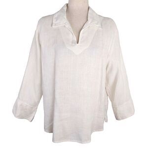 What's Up Womens SM Ivory White 100% Linen Pullover Tunic Top